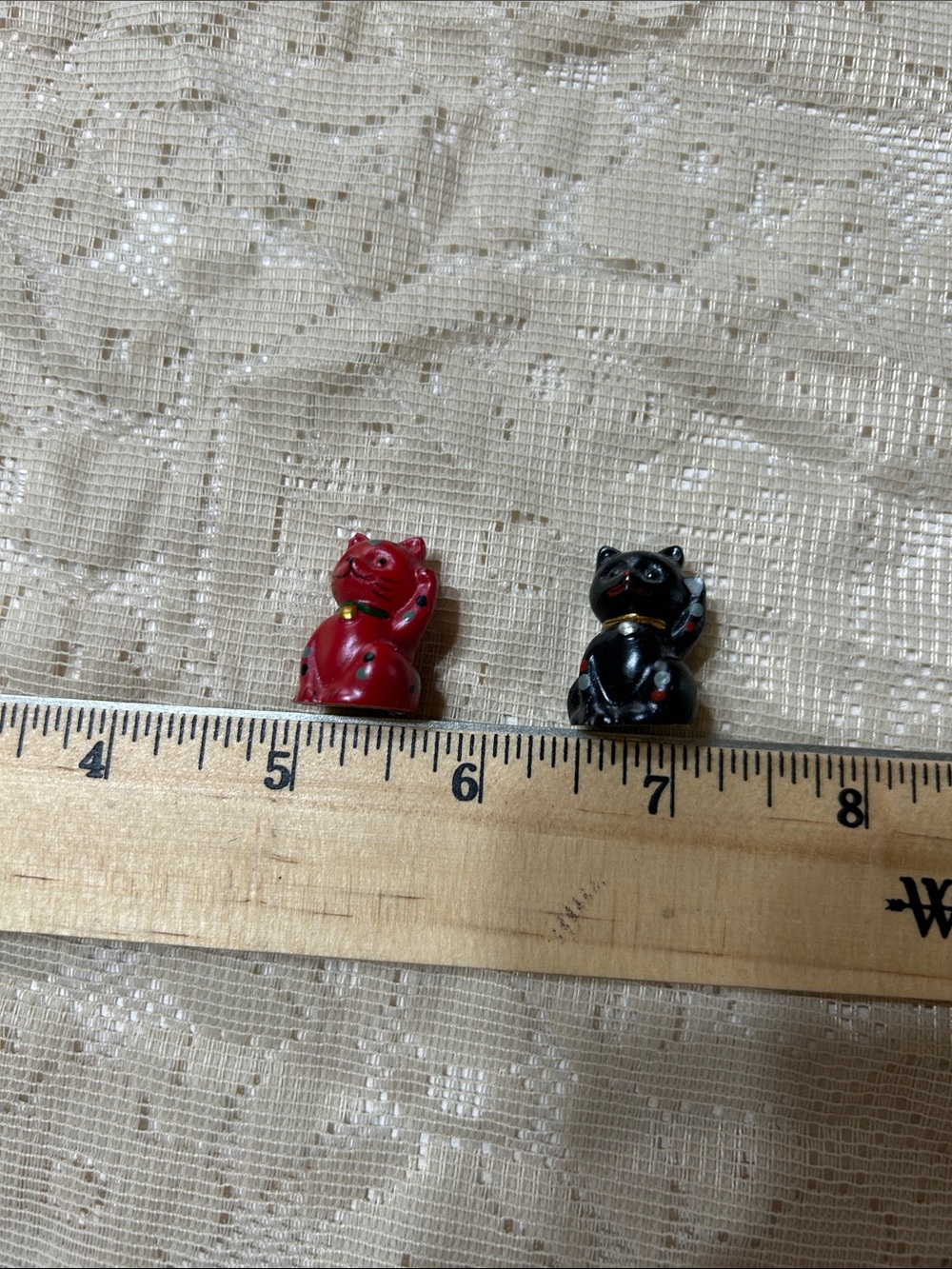 Japanese Maneki-Neko (Beckoning Cats) Mini Red & Black Cats Bundle of Two (2) - Picture 5 of 13